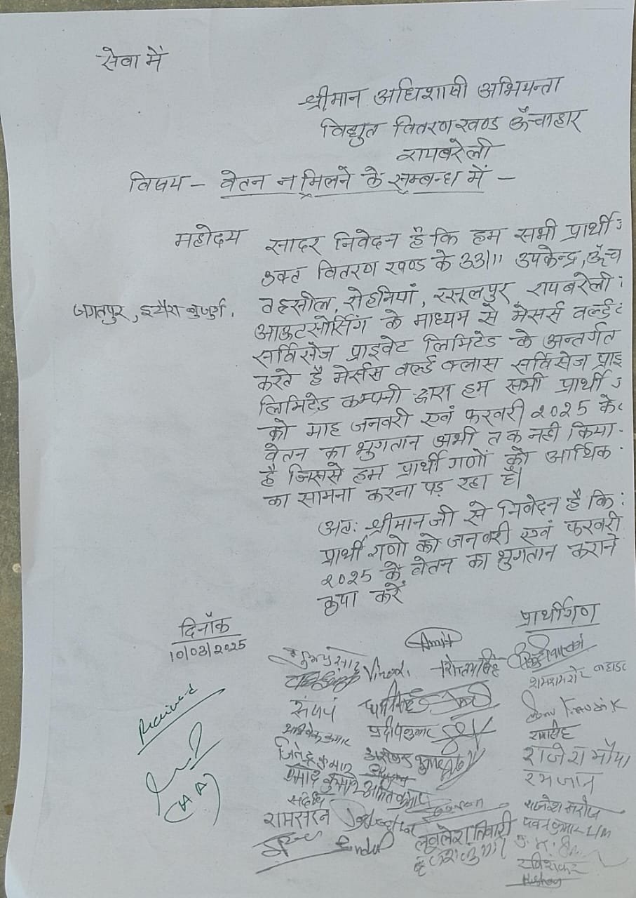 रायबरेली-विद्युत संविदा कर्मियों को दो माह से नहीं मिला वेतन , कैसे होगी होली 