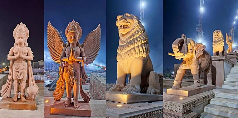 मंदिर प्रवेश द्वार पर स्थापित हुई गज, सिंह, हनुमान और गरुड़ जी की मूर्ति ,ट्रस्ट ने जारी की तस्वीरें