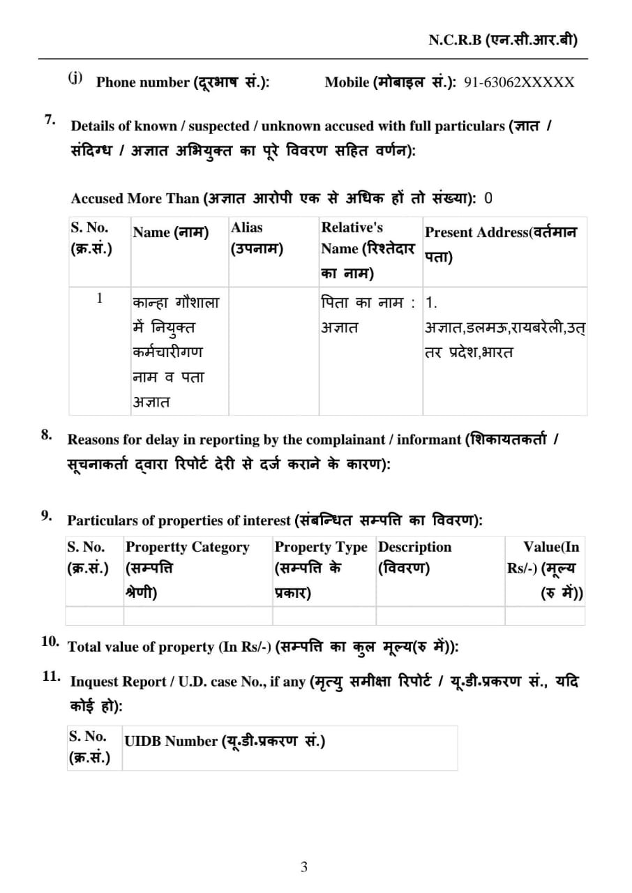 Raibareli-कान्हा गौशाला में नियुक्त कर्मचारियों के खिलाफ दर्ज हुई एफआईआर