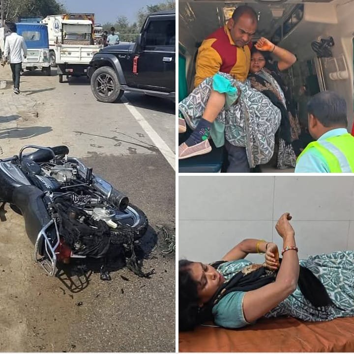 रायबरेली-चलती बाइक में लगी आग, महिला ने कूदकर बचाई जान