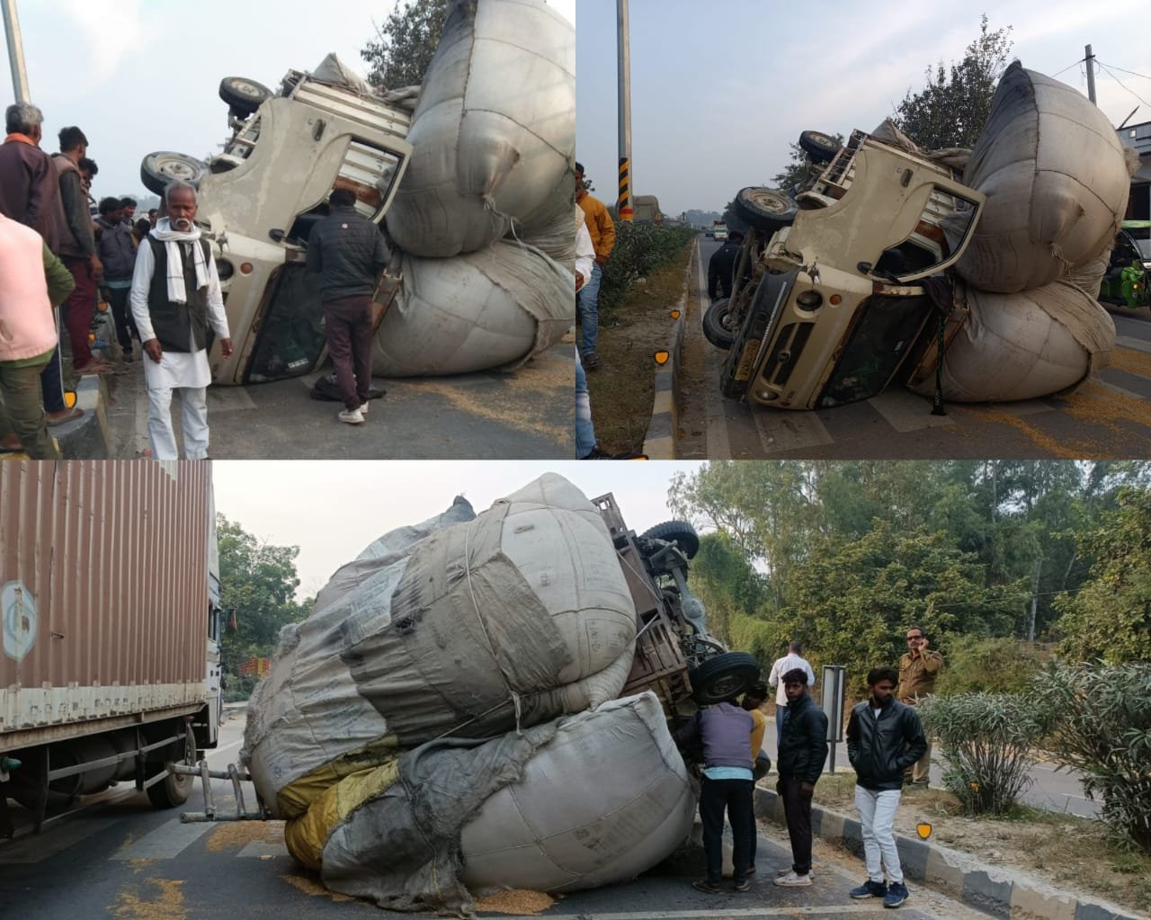 Raibareli-डम्फर ने भूसा लदे लोडर को मारी टक्कर