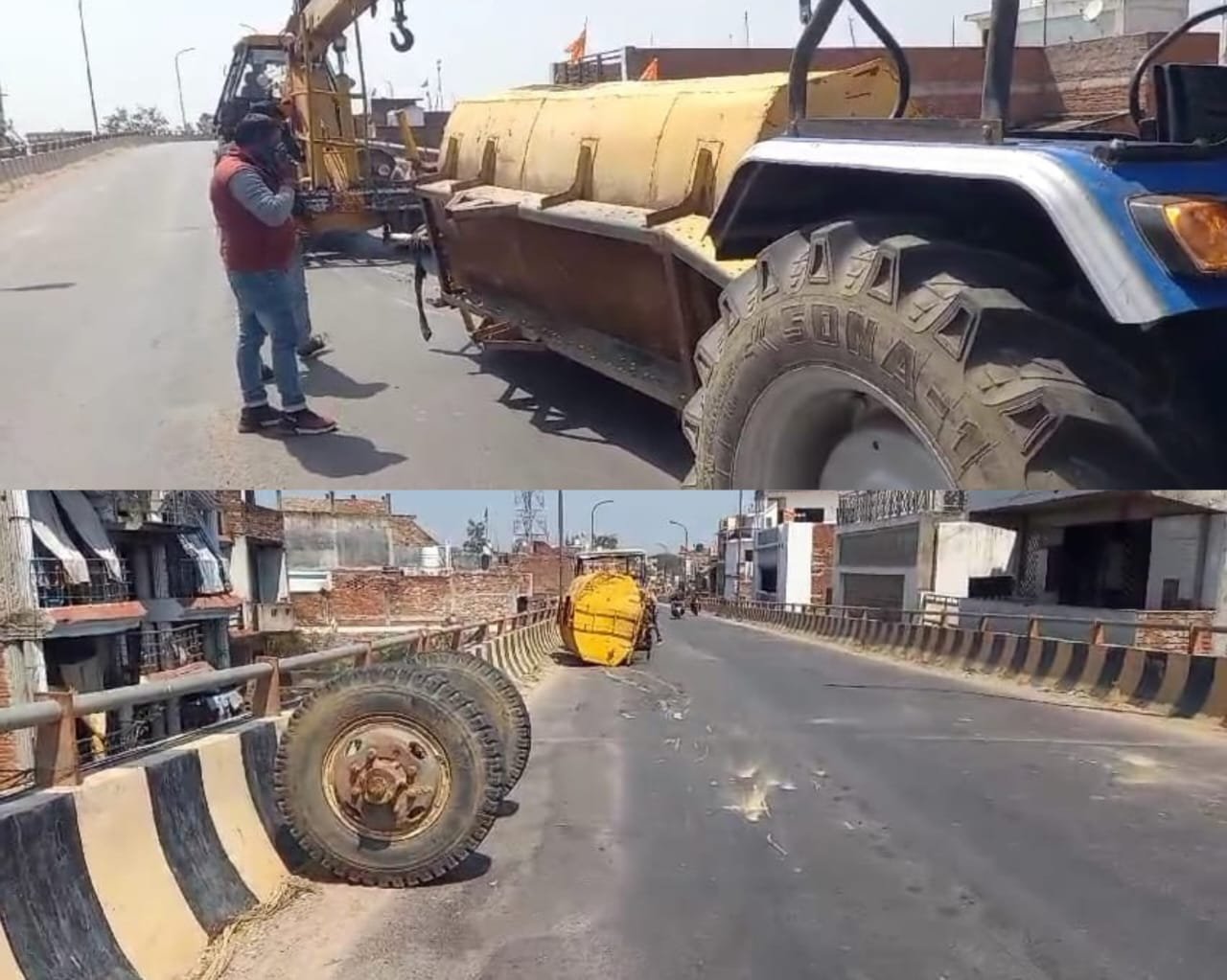 Raibareli-पहिया निकल जाने से टैंकर पलटा, ताला बड़ा हादसा