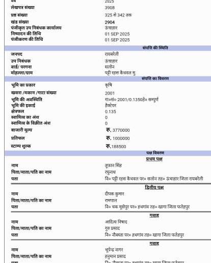 रायबरेली-पहले सामान्य जाति बनकर बेची भूमि अब दलित बनकर उसी भूमि का दोबारा कर दिया बैनामा