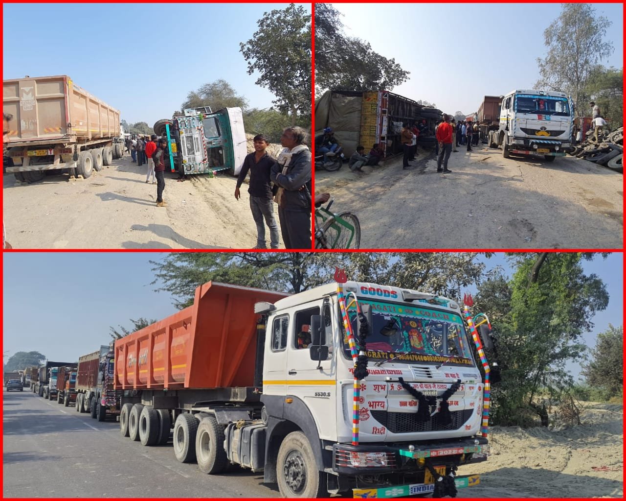 Raibareli-बांदा-बहराइच हाईवे पर ट्रक-डीसीएम के पलटने साढ़े़ 9 घण्टे तक लगा रहा 10 किमी लम्बा जाम