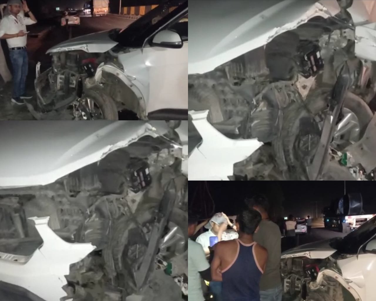 Raibareli-पहुरावा के पास तेज रफ्तार कार अनियंत्रित होकर पुलिया से टकराई कार के उड़े परखच्चे चालक घायल