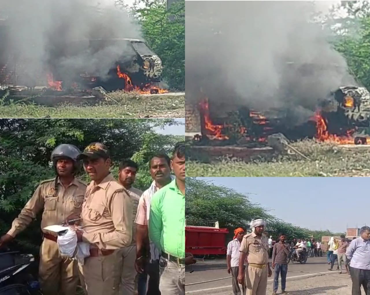 Raibareli-रिफलिंग करते समय मारुती वैन बनी आग का गोला , कार चालक मौके से फरार