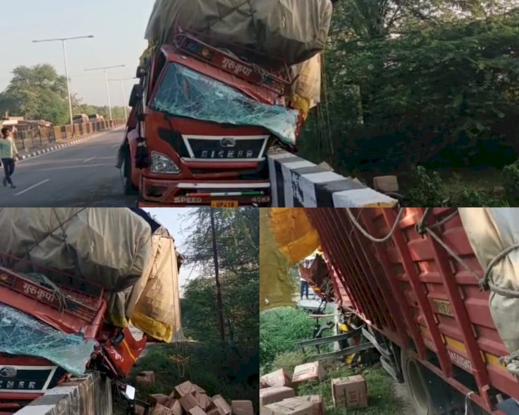 Raibareli-नींद की झपकी आने से पुलिया से टकराया ट्रक ड्राइवर कंडक्टर घायल