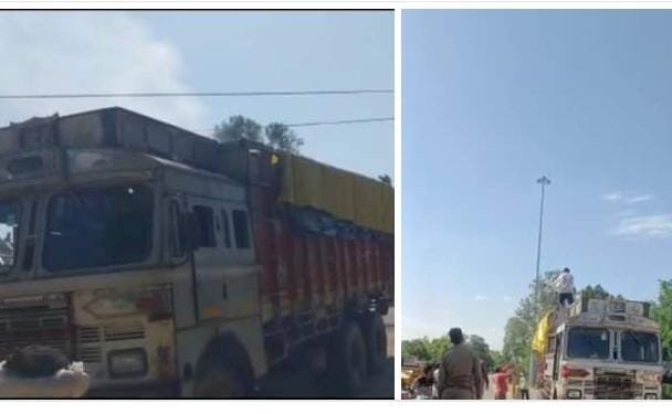 रायबरेली-हाईटेंशन लाइन टूटकर ढाबे पर खड़े ट्रक पर गिरा लगी आग,,,