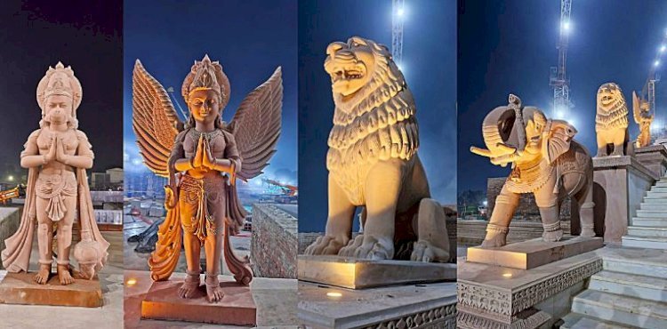 मंदिर प्रवेश द्वार पर स्थापित हुई गज, सिंह, हनुमान और गरुड़ जी की मूर्ति ,ट्रस्ट ने जारी की तस्वीरें