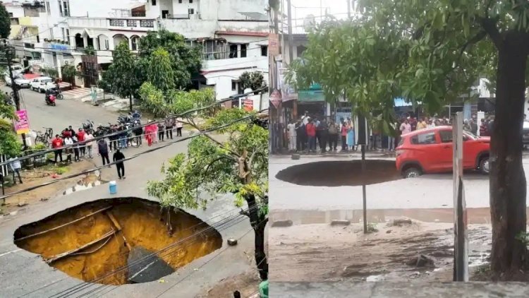 मुस्कराइए आप लखनऊ में हैं', सड़क पर खाई