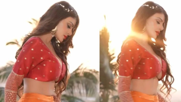 एक हुक में टीका शर्लिन चोपड़ा का ब्लाउज़ लहंगे में दिखाया हॉट अंदाज