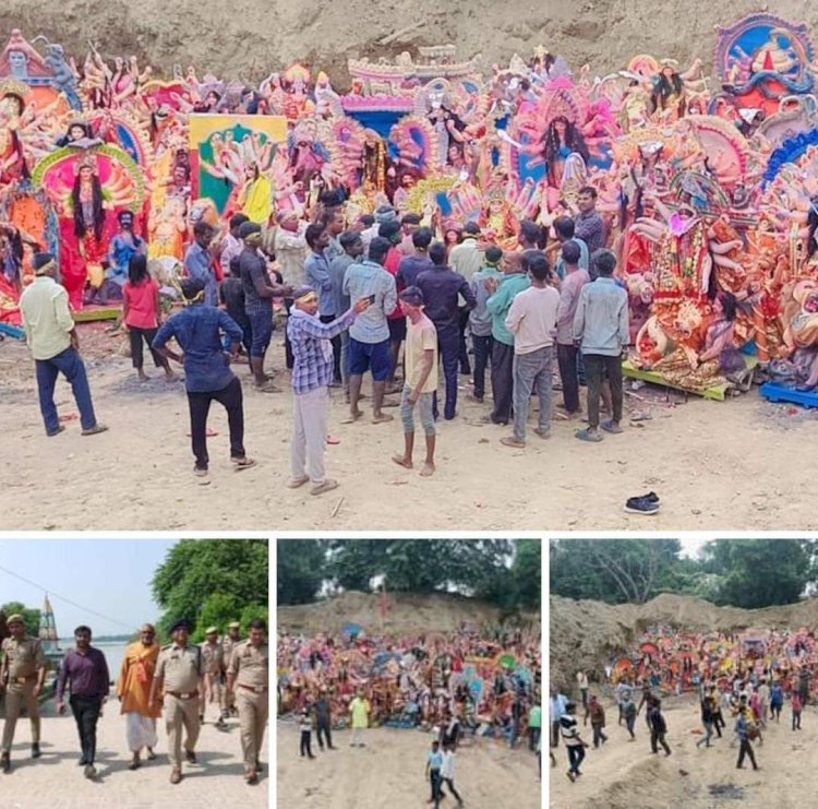 रायबरेली-तीसरे दिन भी गंगा तट पर विसर्जन हेतु पहुंची पचास देवी मूर्तियां