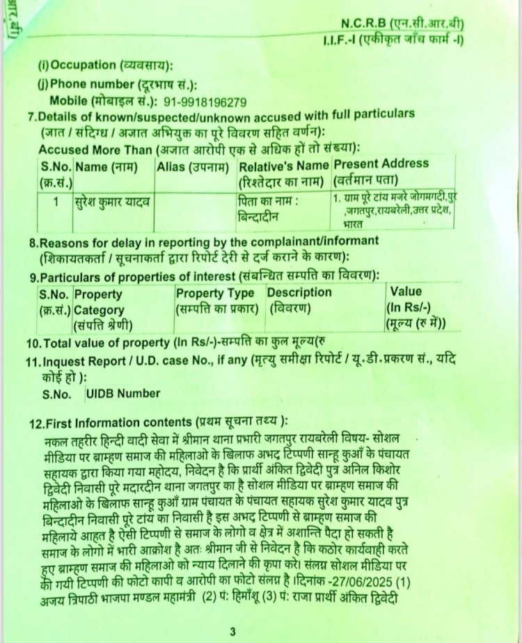 रायबरेली-बीजेपी नेता अंकित द्विवेदी ने रोजगार सेवक पर दर्ज करवाया मुकदमा