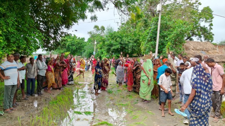 रायबरेली-बदहाल सड़को को लेकर ग्रामीणों में नाराजगी, सड़को पर किया धान की रोपाई