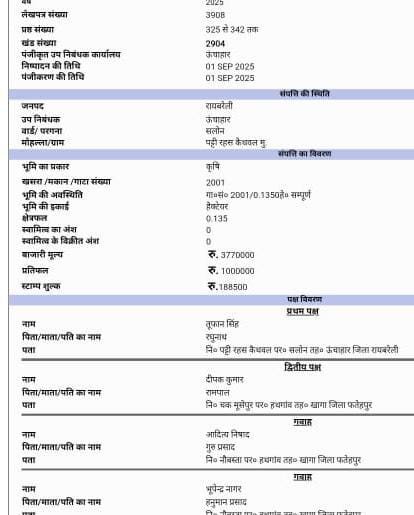 रायबरेली-पहले सामान्य जाति बनकर बेची भूमि अब दलित बनकर उसी भूमि का दोबारा कर दिया बैनामा